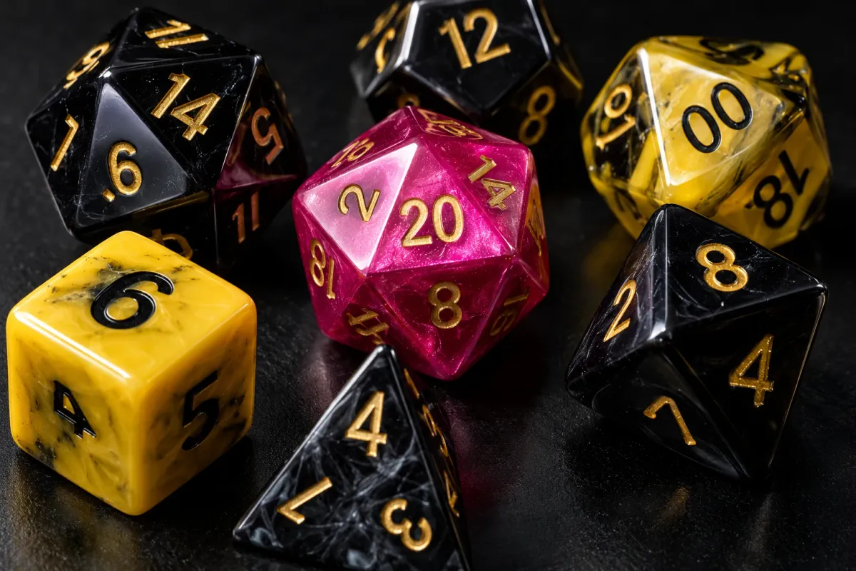 Close-up of polished dice on a table