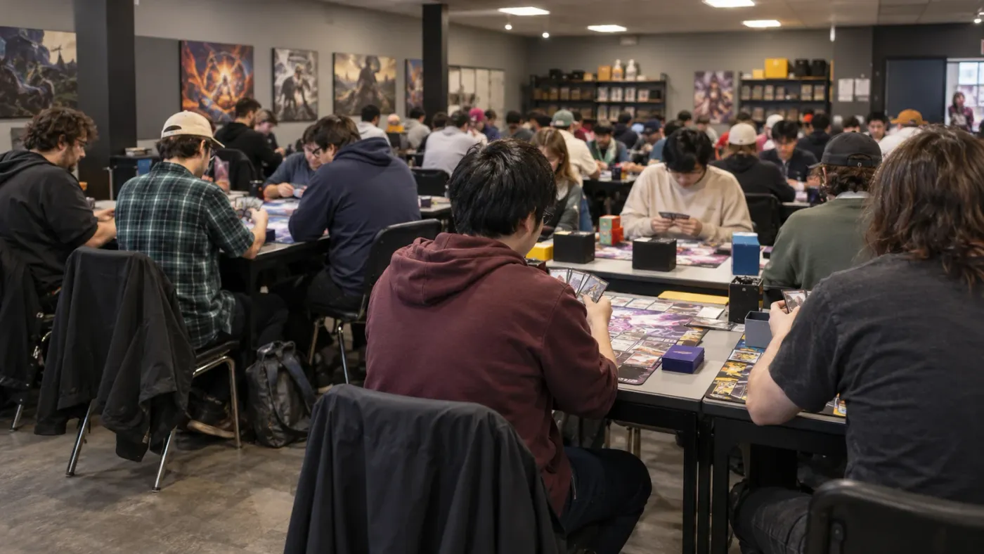 Players around a table during a card tournament